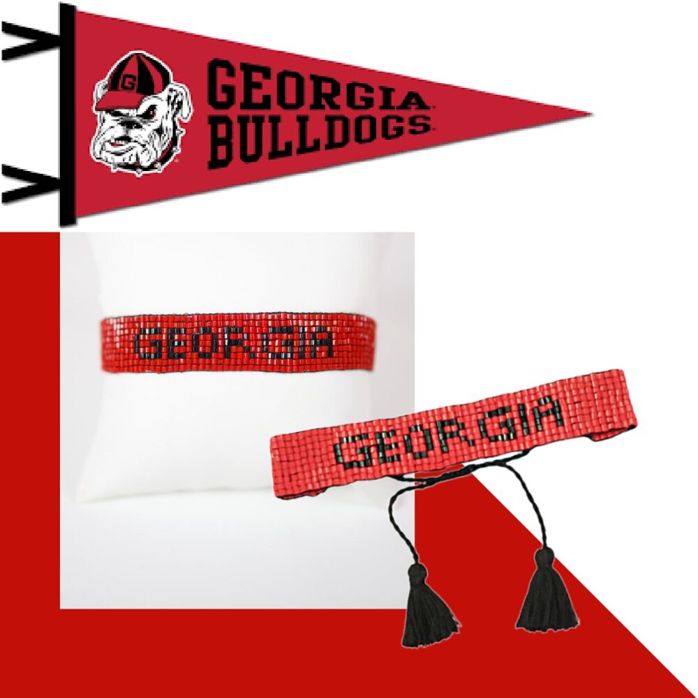 Seed Beaded GEORGIA BULLDOGS College Football Tassel Drop Pull To Fit Bracelet - Picture 2 of 4